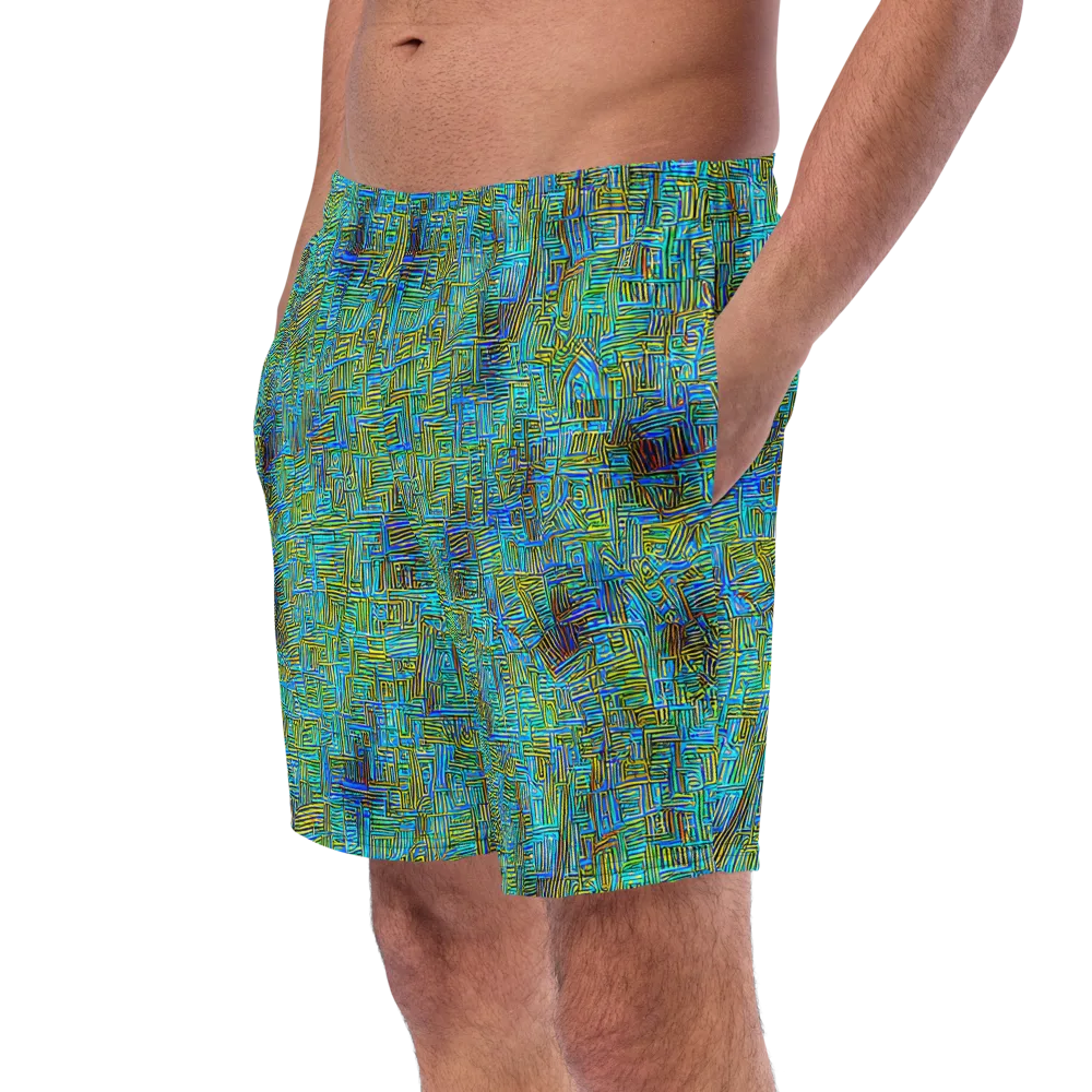 Neon Blueprint on Swim Trunks — Left Front