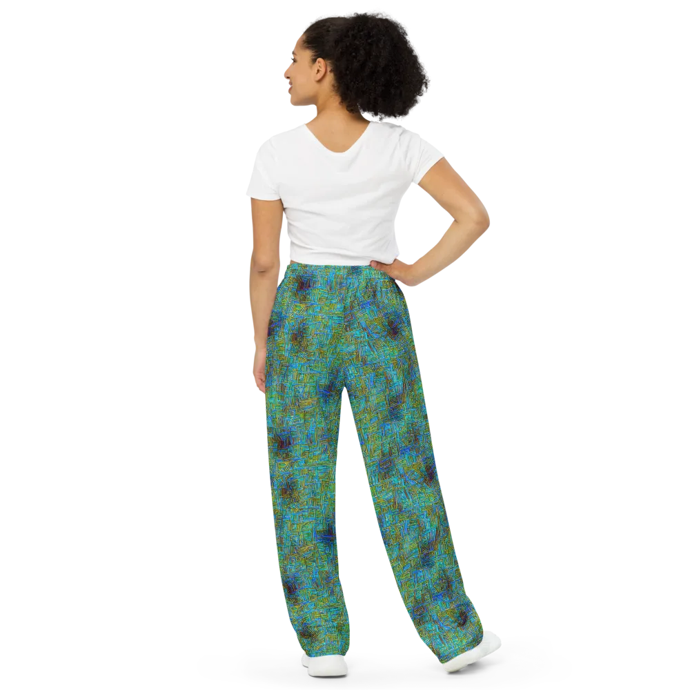 Neon Blueprint on Wide-Leg Pants — Back