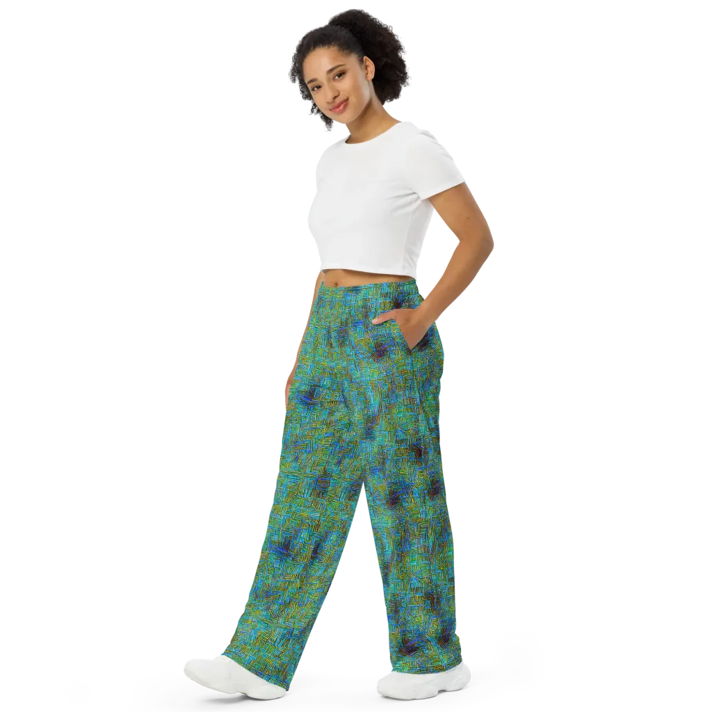 Neon Blueprint on Wide-Leg Pants — Left Front