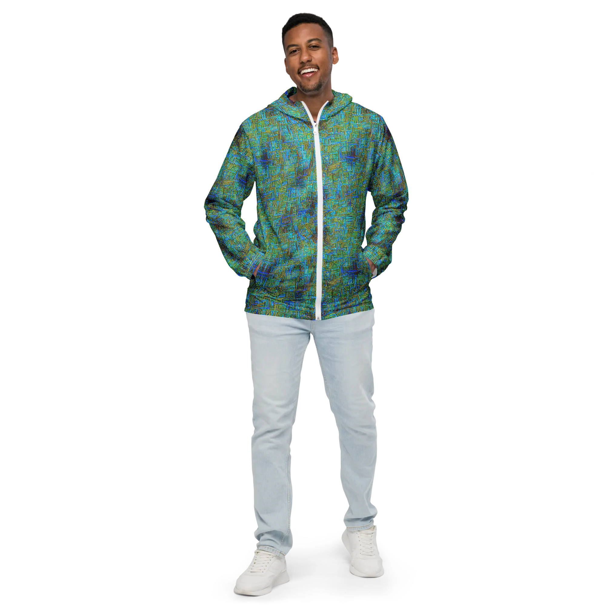 Neon Blueprint on Men's Windbreaker — Front
