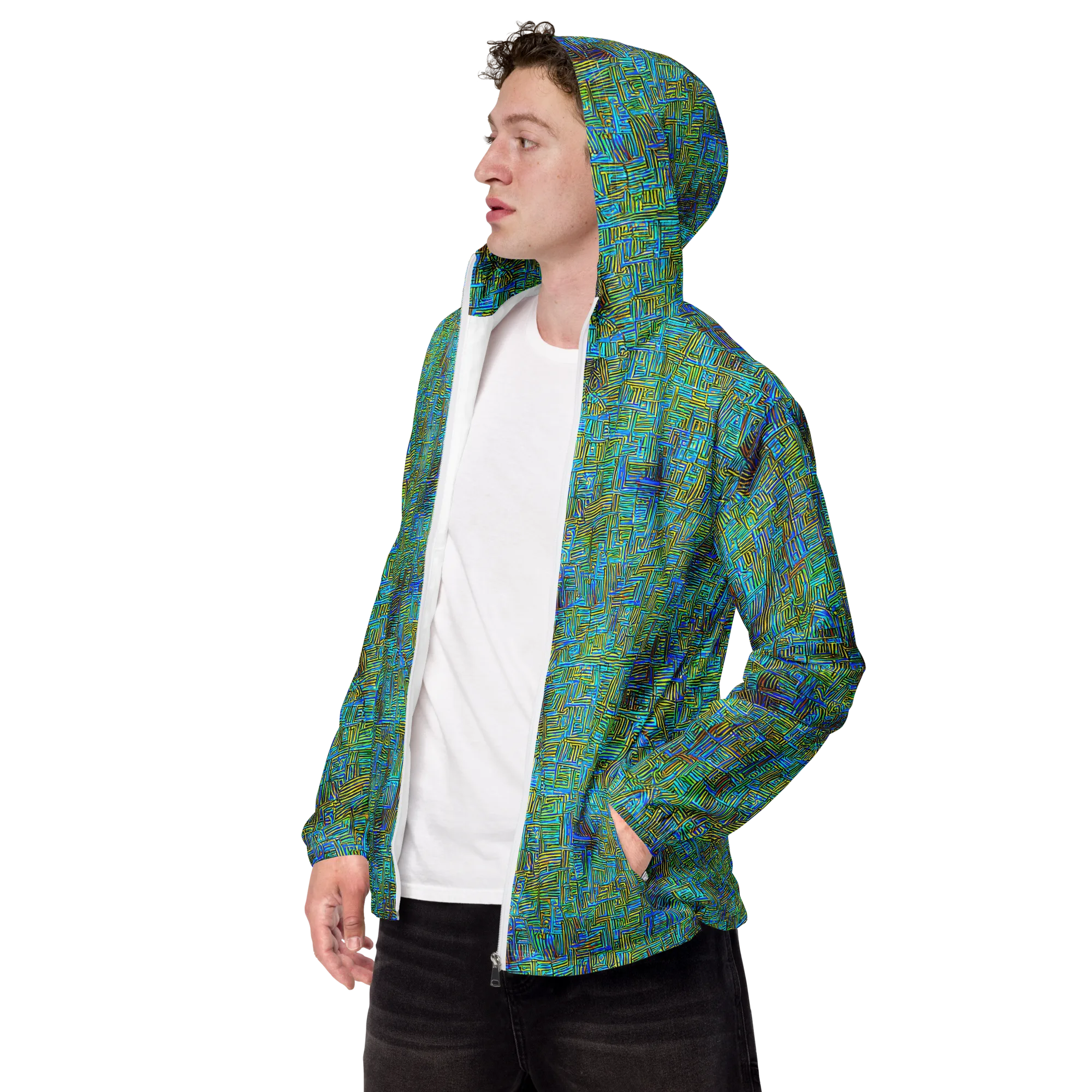 Neon Blueprint on Men's Windbreaker — Left Front