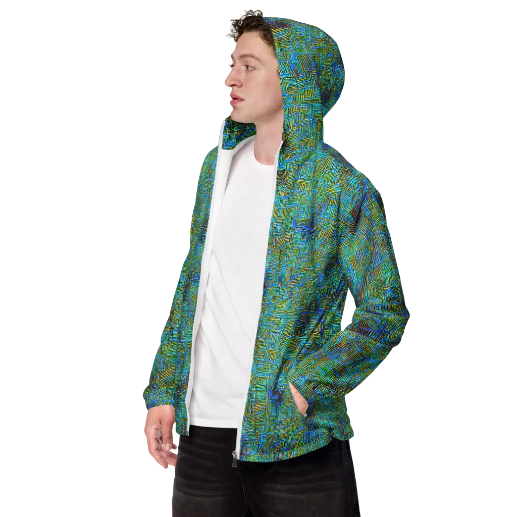 Neon Blueprint on Men's Windbreaker — Left Front