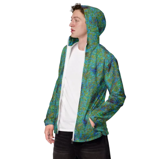 Neon Blueprint on a Men's Windbreaker