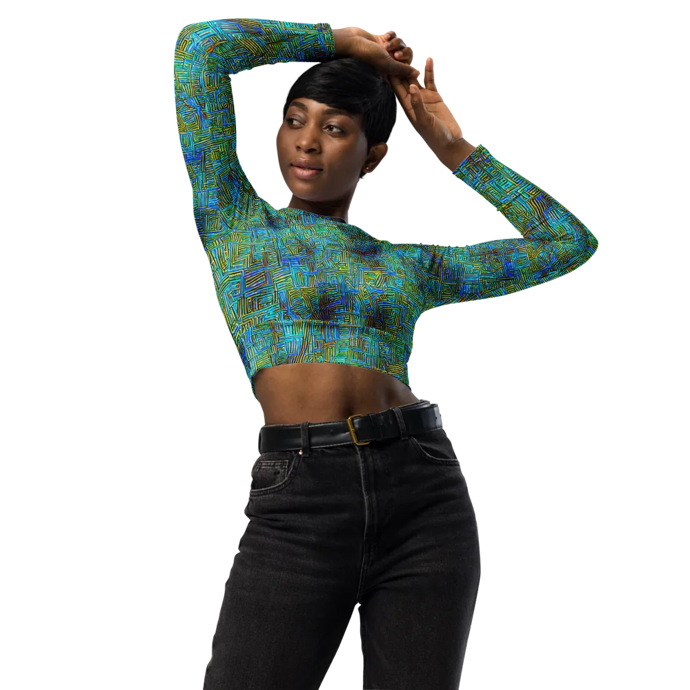 Neon Blueprint on Long Sleeve Crop Top — Front