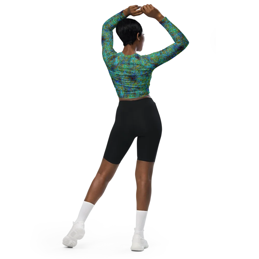 Neon Blueprint on Long Sleeve Crop Top — Back