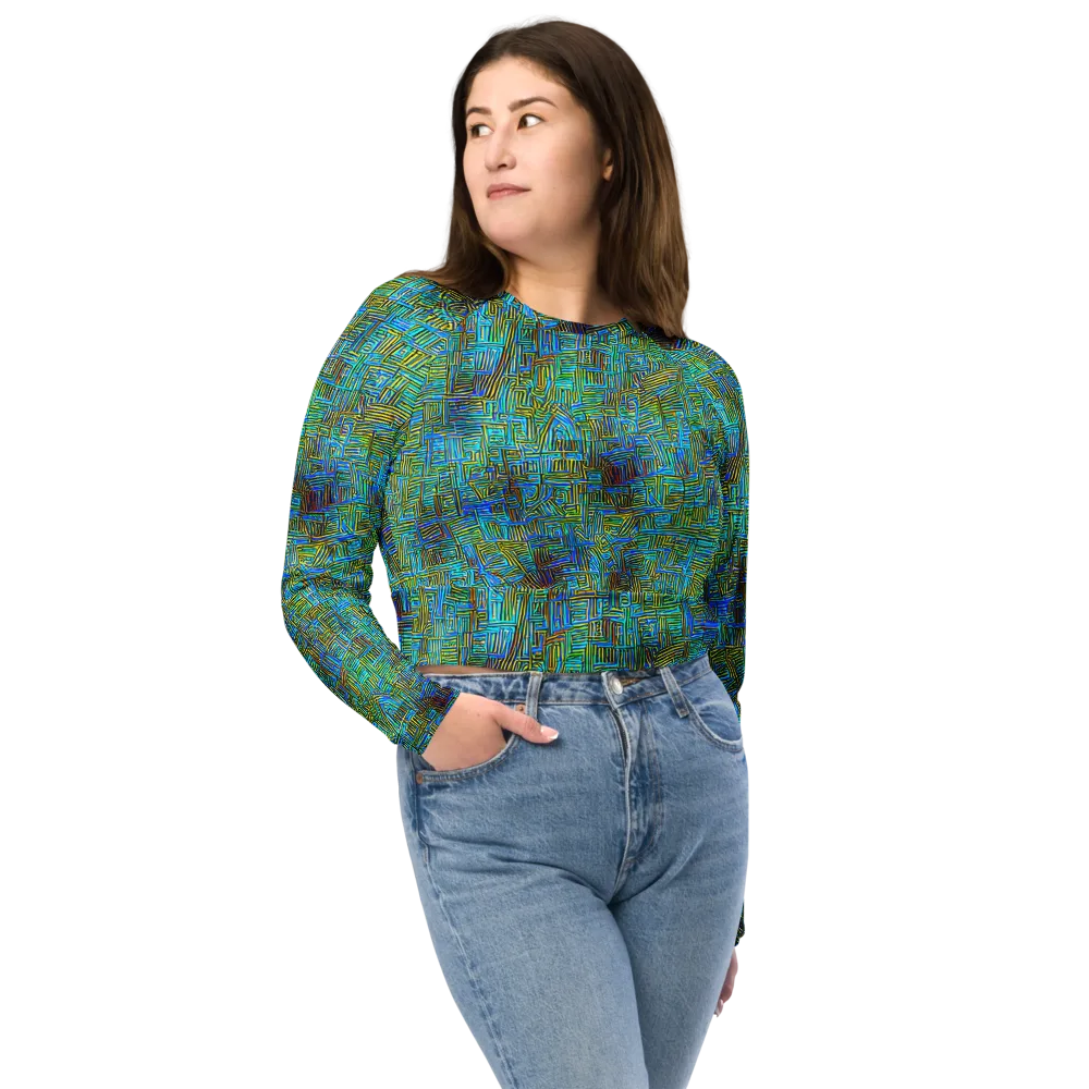 Neon Blueprint on Long Sleeve Crop Top — Front