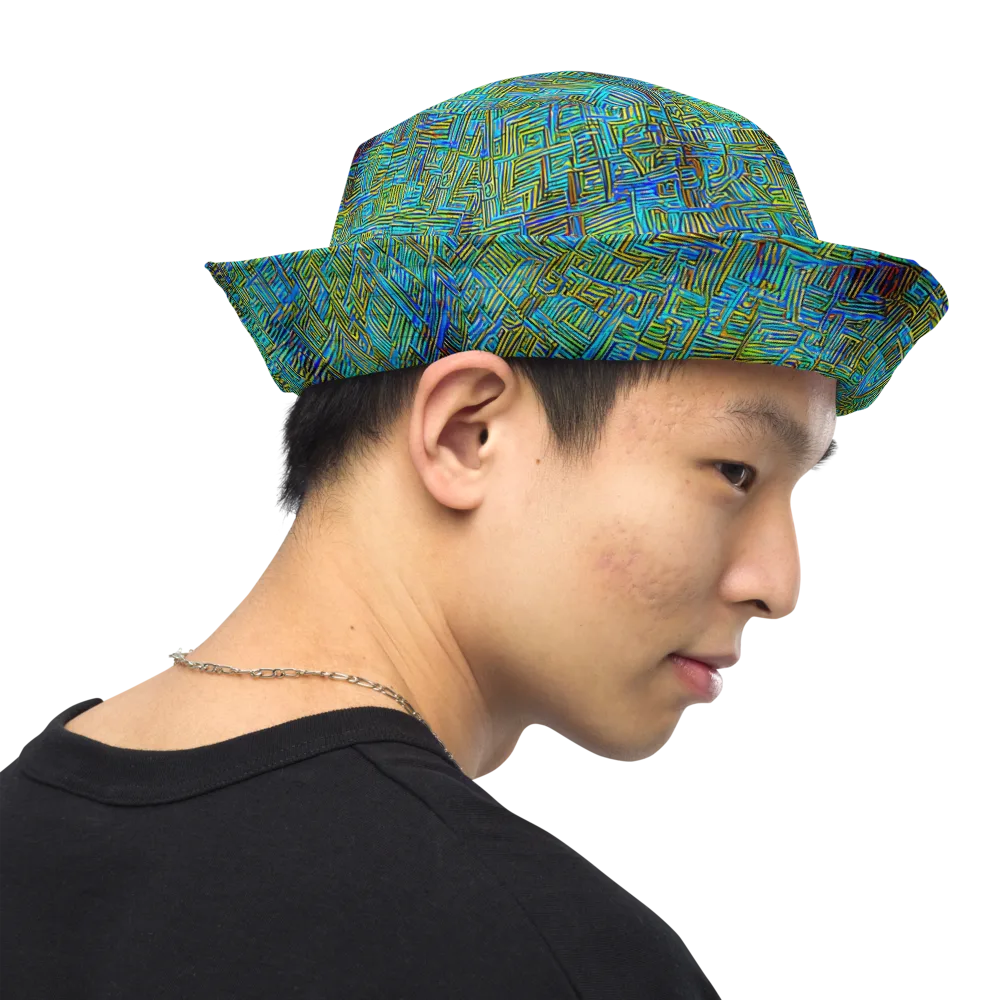 Neon Blueprint on Reversible Bucket Hat — Right Outside