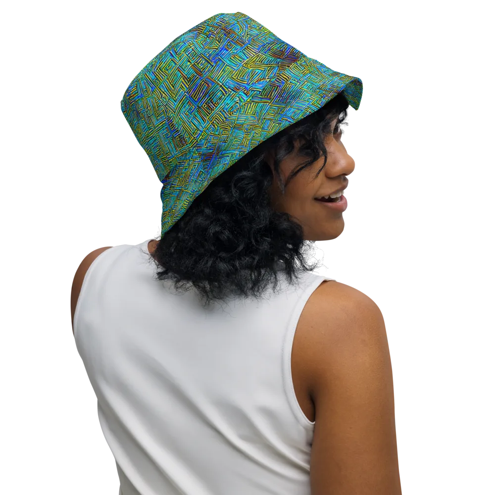 Neon Blueprint on Reversible Bucket Hat — Right Outside