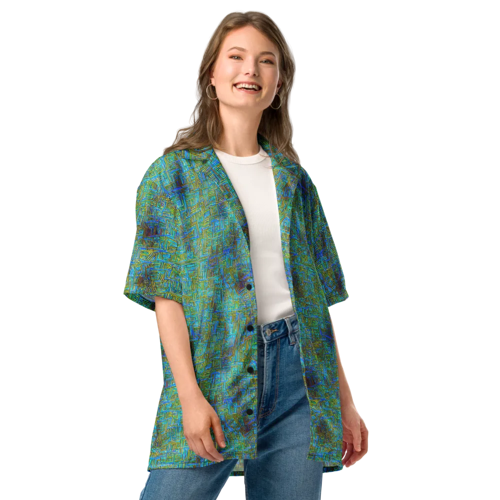 Neon Blueprint on Button Shirt — Front