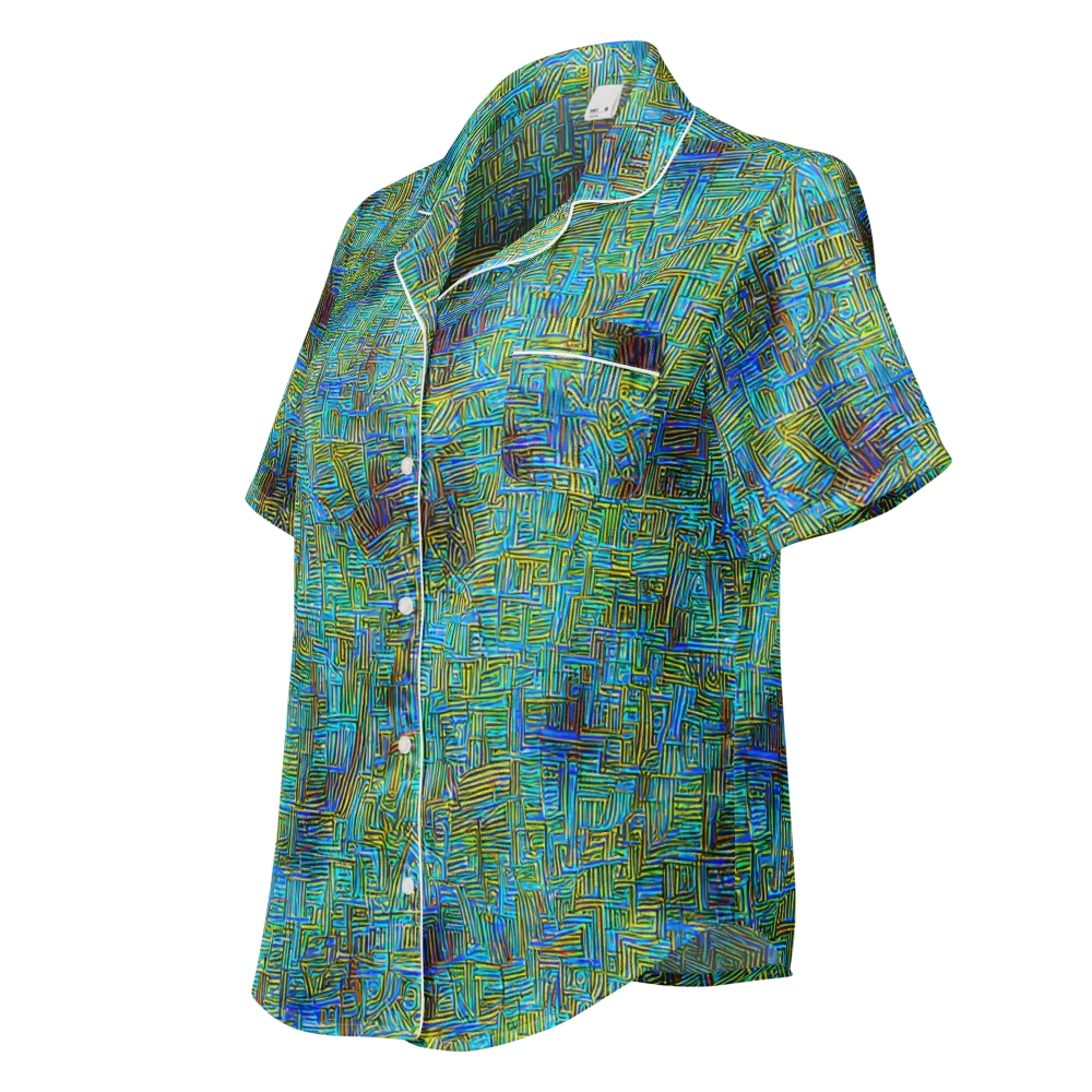 Neon Blueprint on Women's Short Sleeve Pajama Top — Left Front
