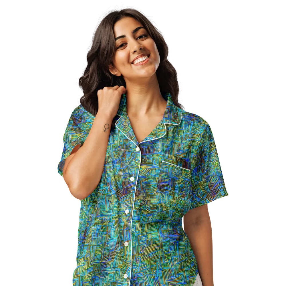 Neon Blueprint on Women's Short Sleeve Pajama Top — Front
