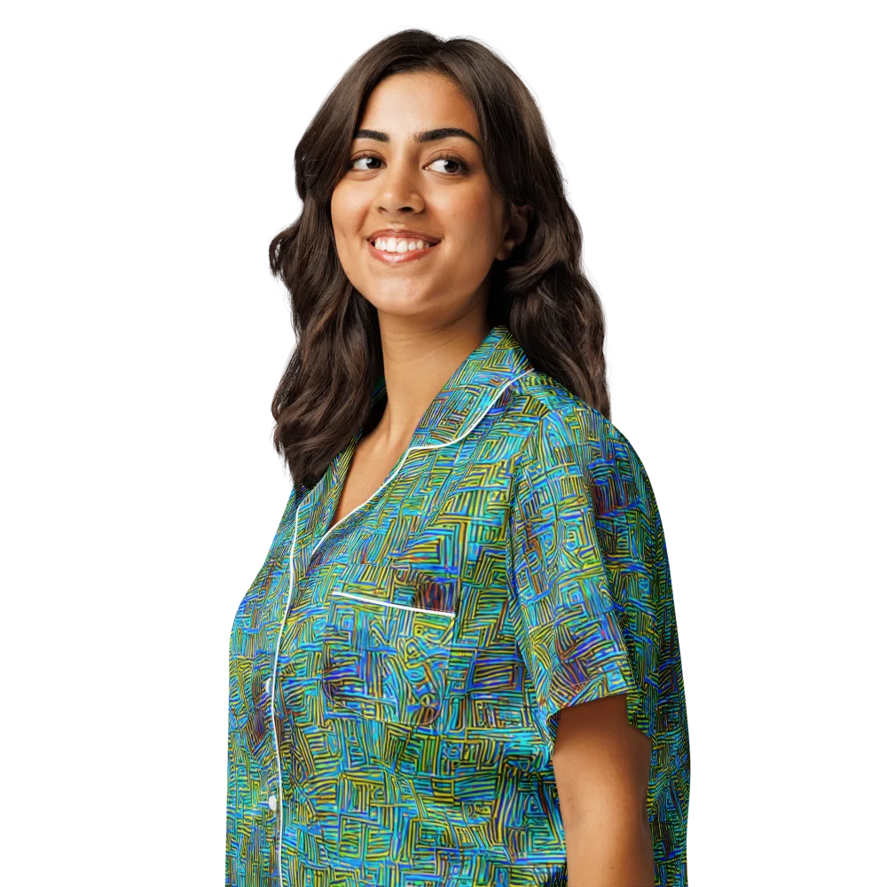 Neon Blueprint on Women's Short Sleeve Pajama Top — Left Front