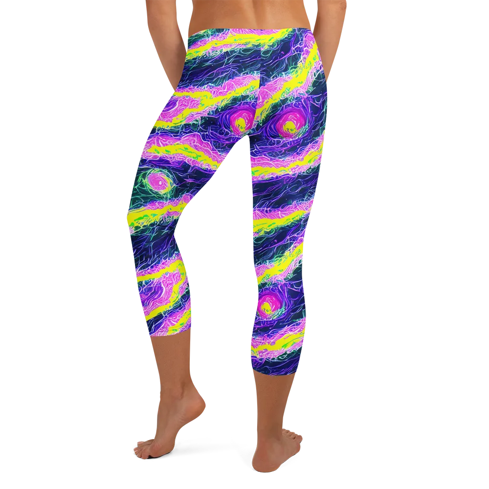 Cyber Blossom on Capri Leggings — Back