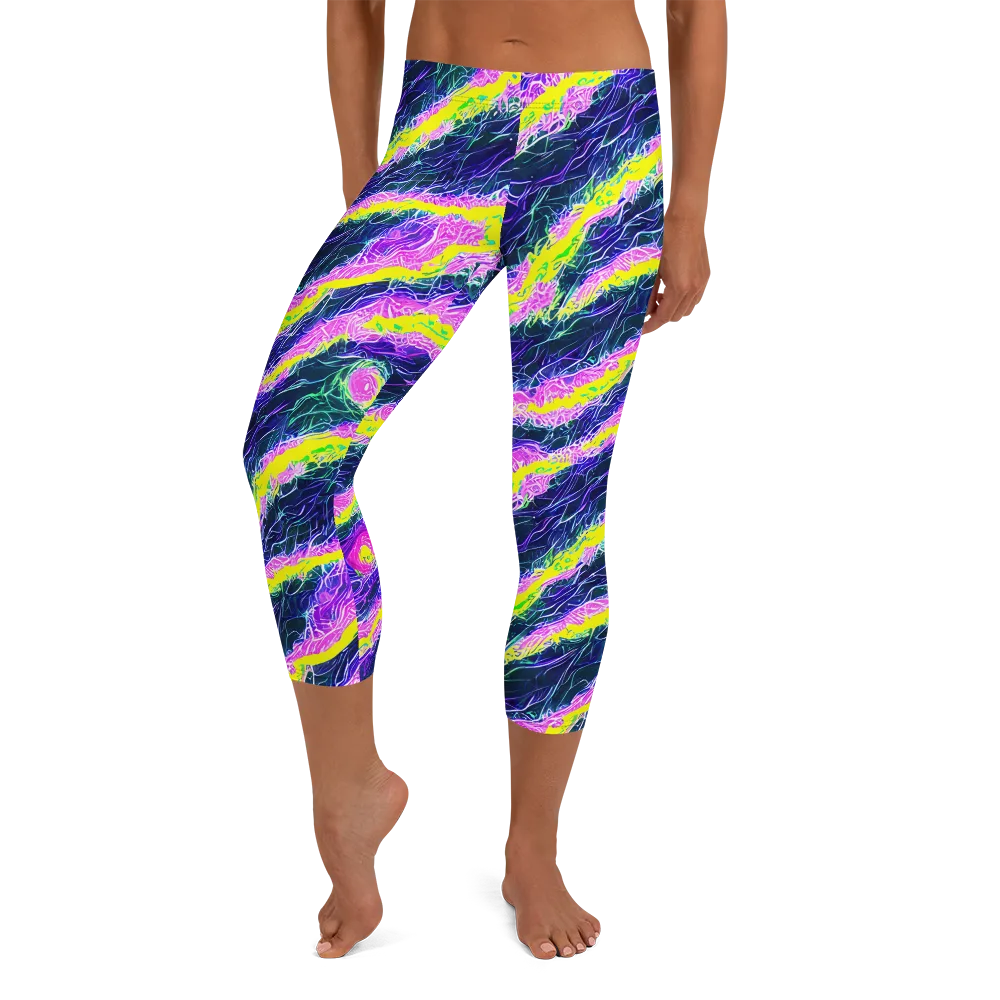 Cyber Blossom on Capri Leggings — Front