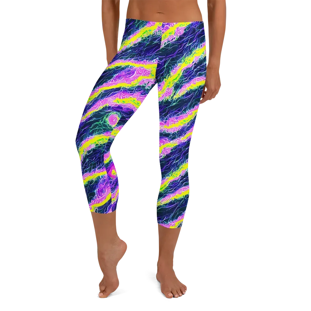 Cyber Blossom on Capri Leggings — Front