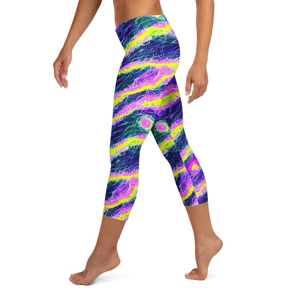 Cyber Blossom on Capri Leggings — Left