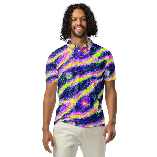 Cyber Blossom on a Men's Slim Fit Polo Shirt