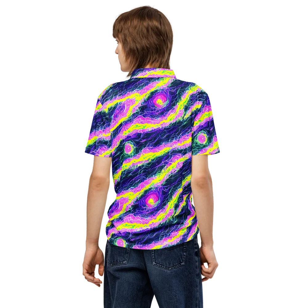 Cyber Blossom on Men's Slim Fit Polo Shirt — Back