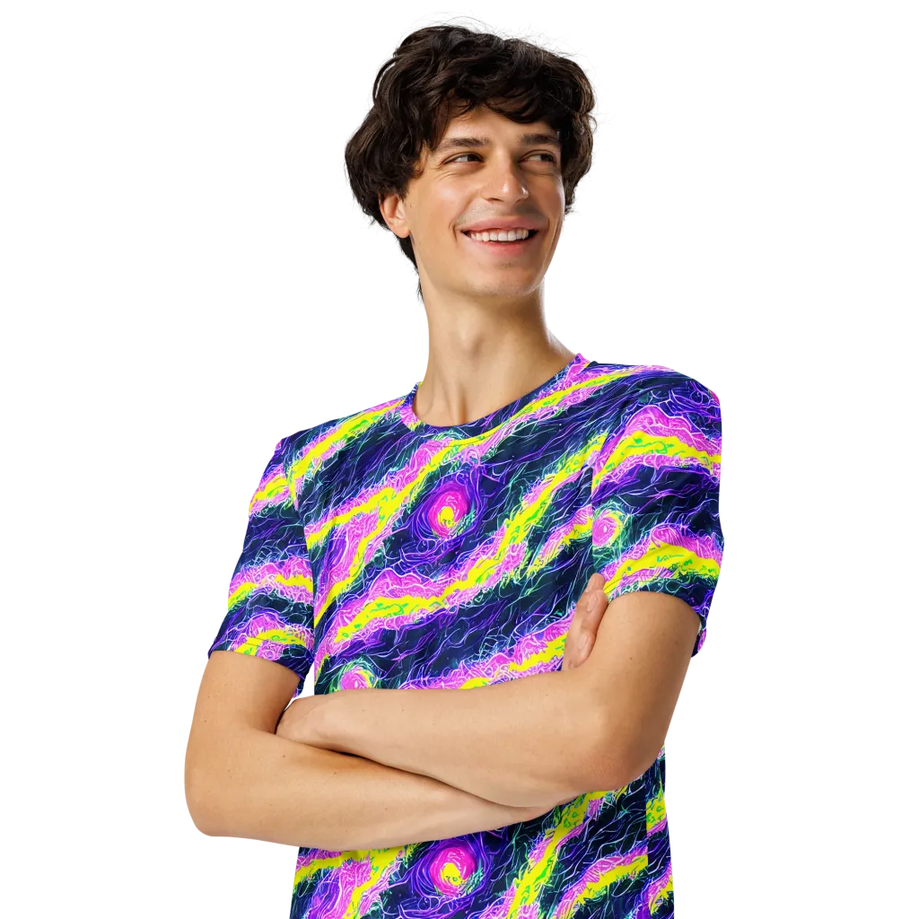 Cyber Blossom on Men's Crew Neck T-Shirt — Left Front
