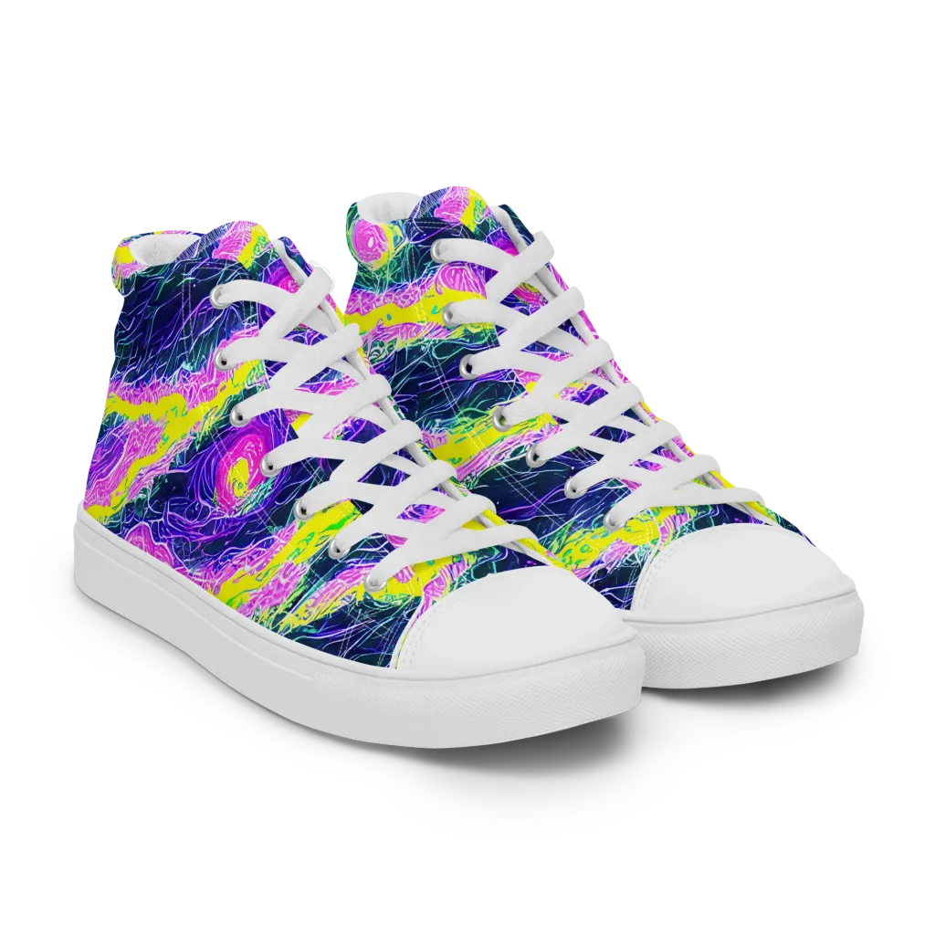 Cyber Blossom on Men's High Top Canvas Shoes — Right Front