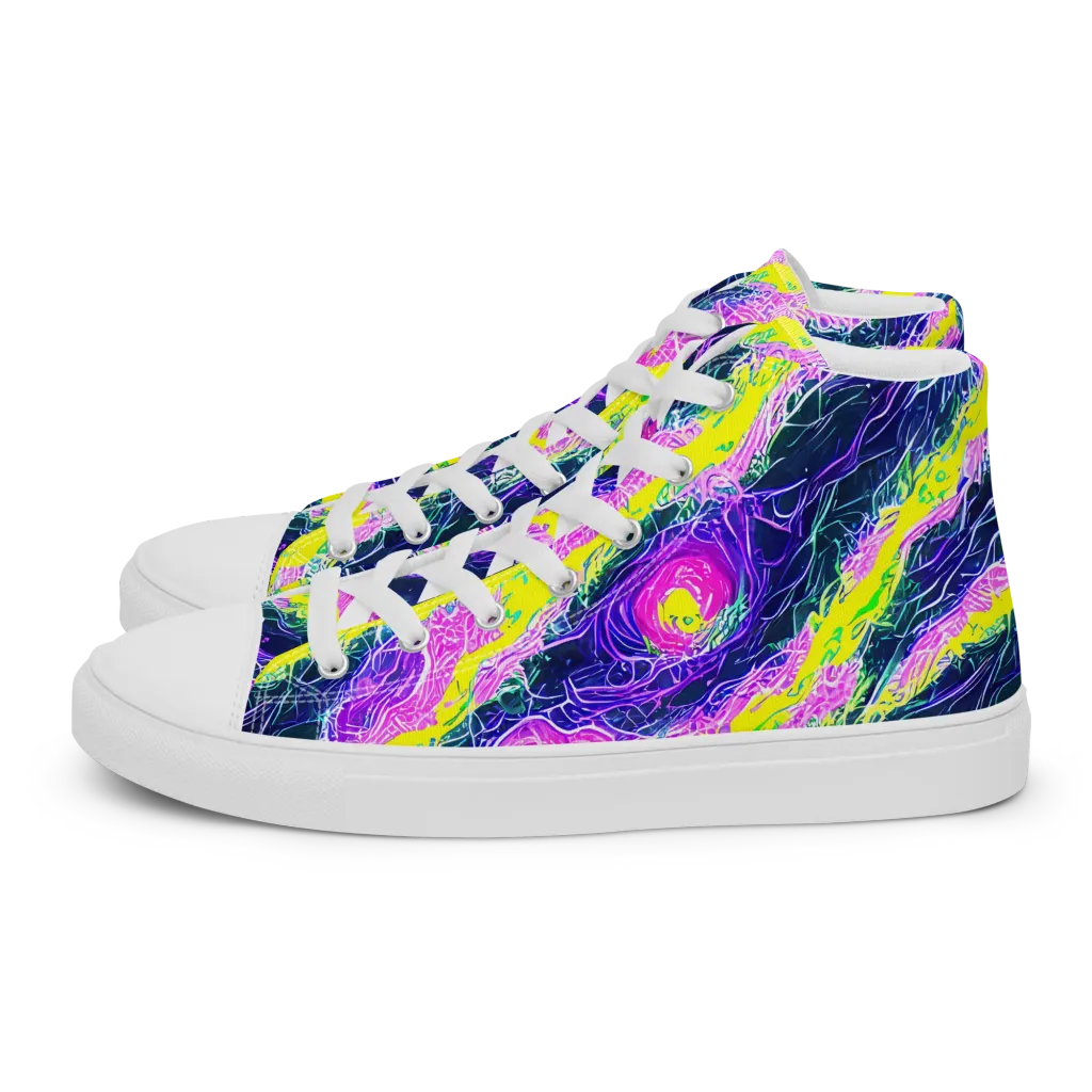 Cyber Blossom on Men's High Top Canvas Shoes — Left