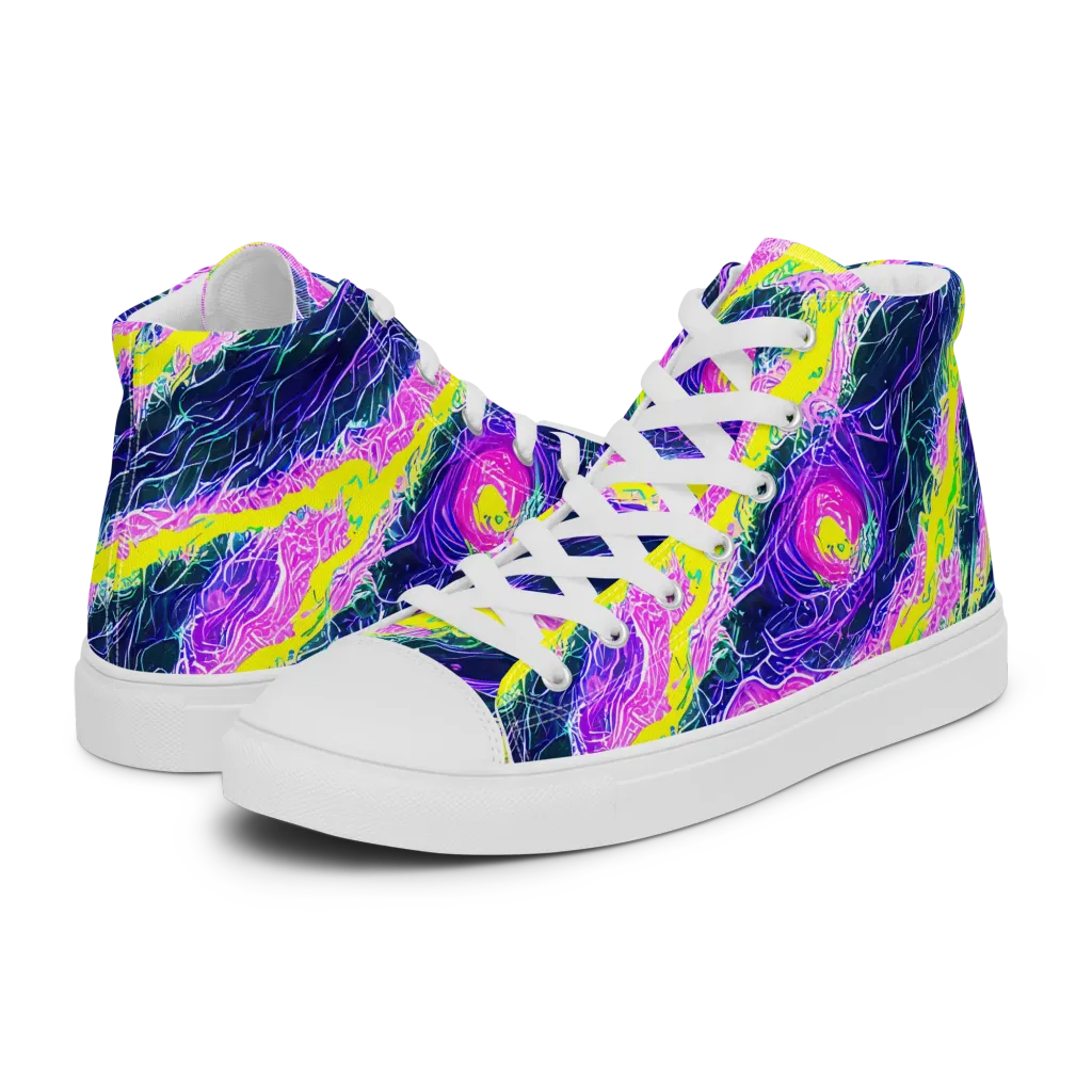 Cyber Blossom on Men's High Top Canvas Shoes — Left