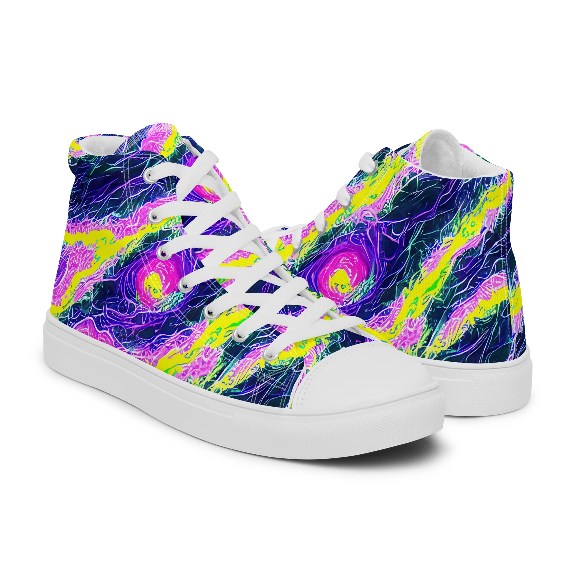 Cyber Blossom on Men's High Top Canvas Shoes — Right
