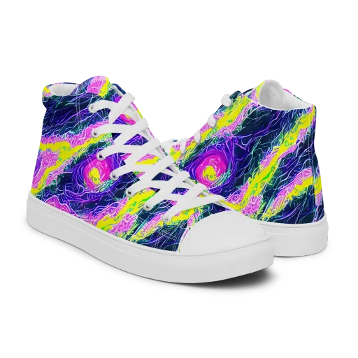 Cyber Blossom on a Men's High Top Canvas Shoes