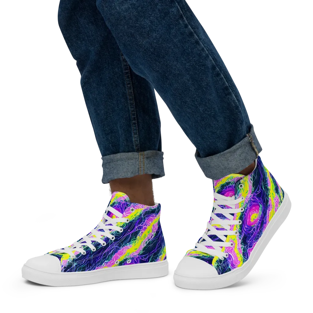 Cyber Blossom on Men's High Top Canvas Shoes — Left