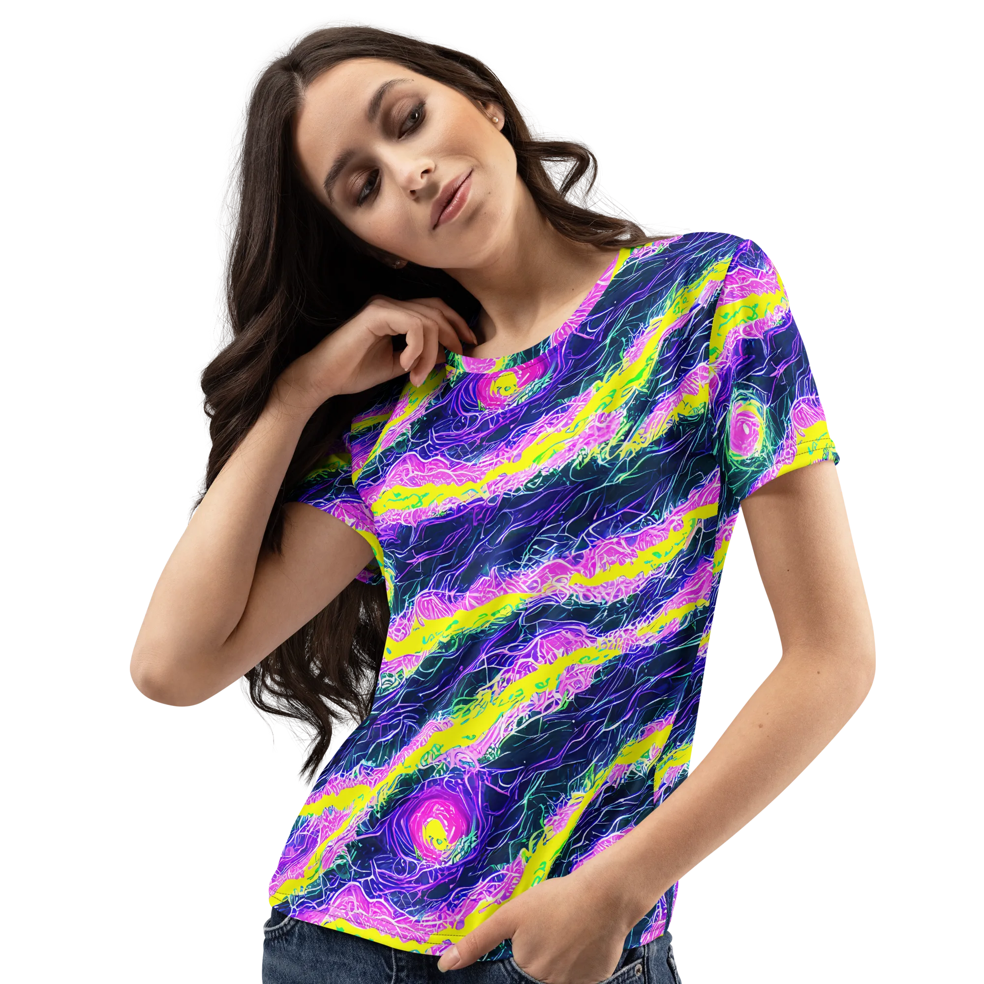 Cyber Blossom on Women's Crew Neck T-Shirt — Left Front