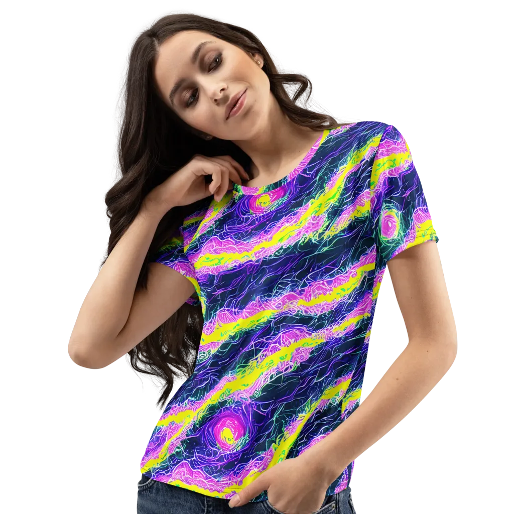 Cyber Blossom on Women's Crew Neck T-Shirt — Left Front