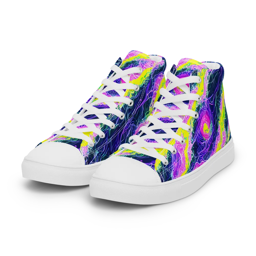 Cyber Blossom on Women's High Top Canvas Shoes — Left Front