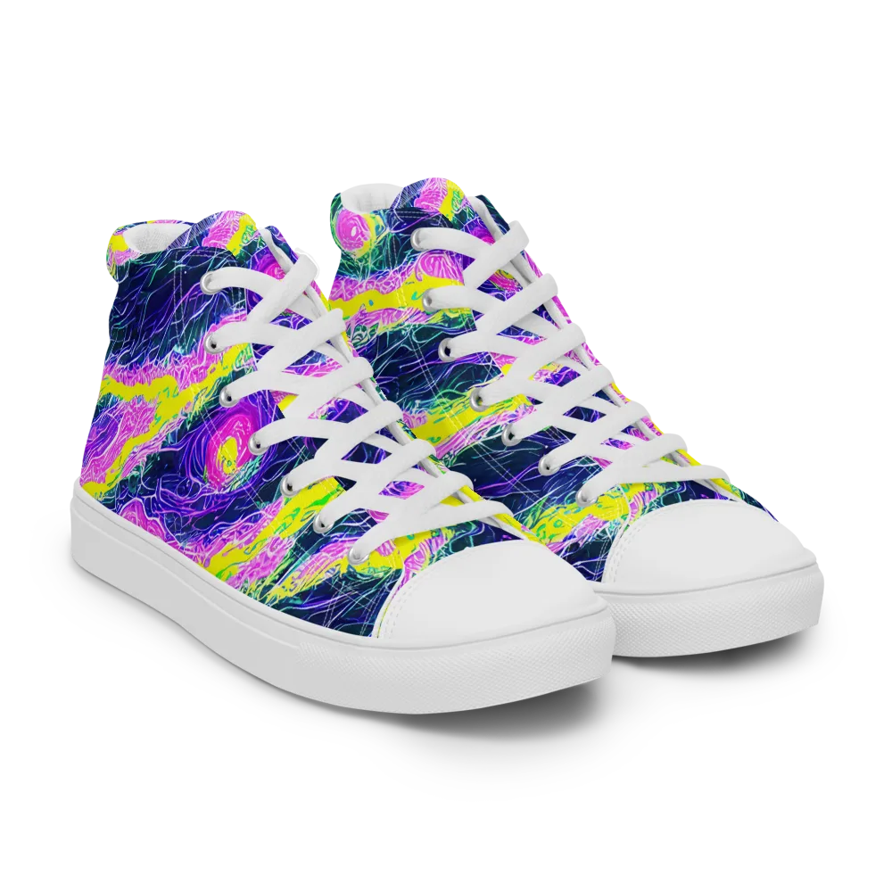 Cyber Blossom on Women's High Top Canvas Shoes — Right Front