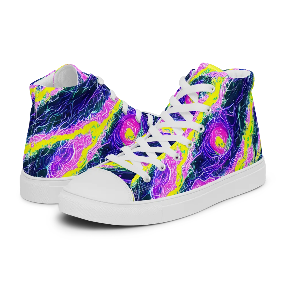 Cyber Blossom on Women's High Top Canvas Shoes — Left