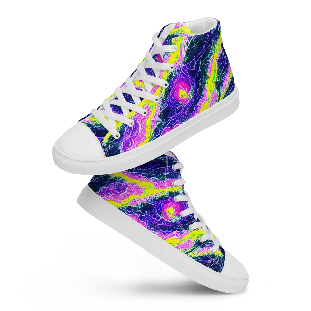 Cyber Blossom on Women's High Top Canvas Shoes — Front