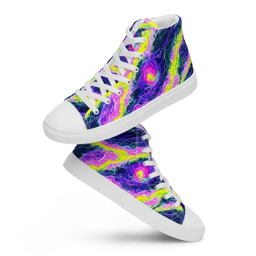 Cyber Blossom on a Women's High Top Canvas Shoes
