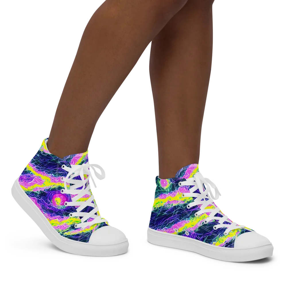 Cyber Blossom on Women's High Top Canvas Shoes — Right