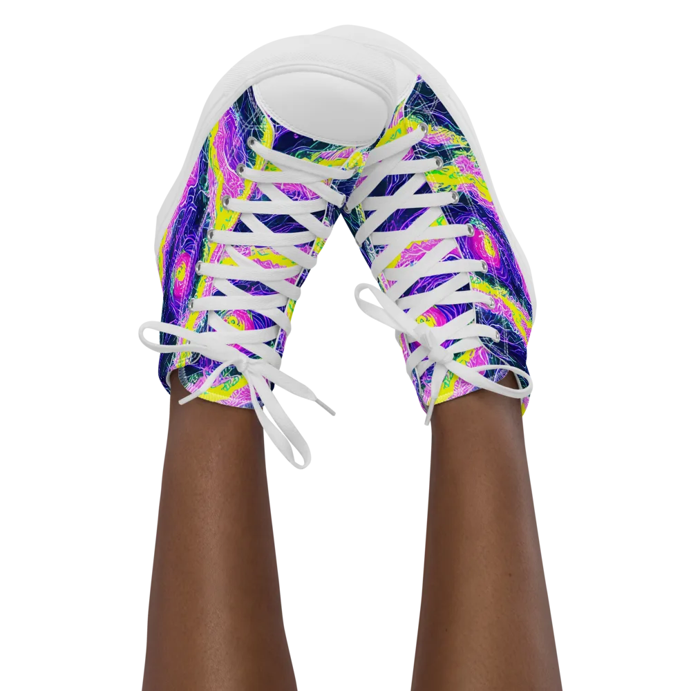 Cyber Blossom on Women's High Top Canvas Shoes — Front