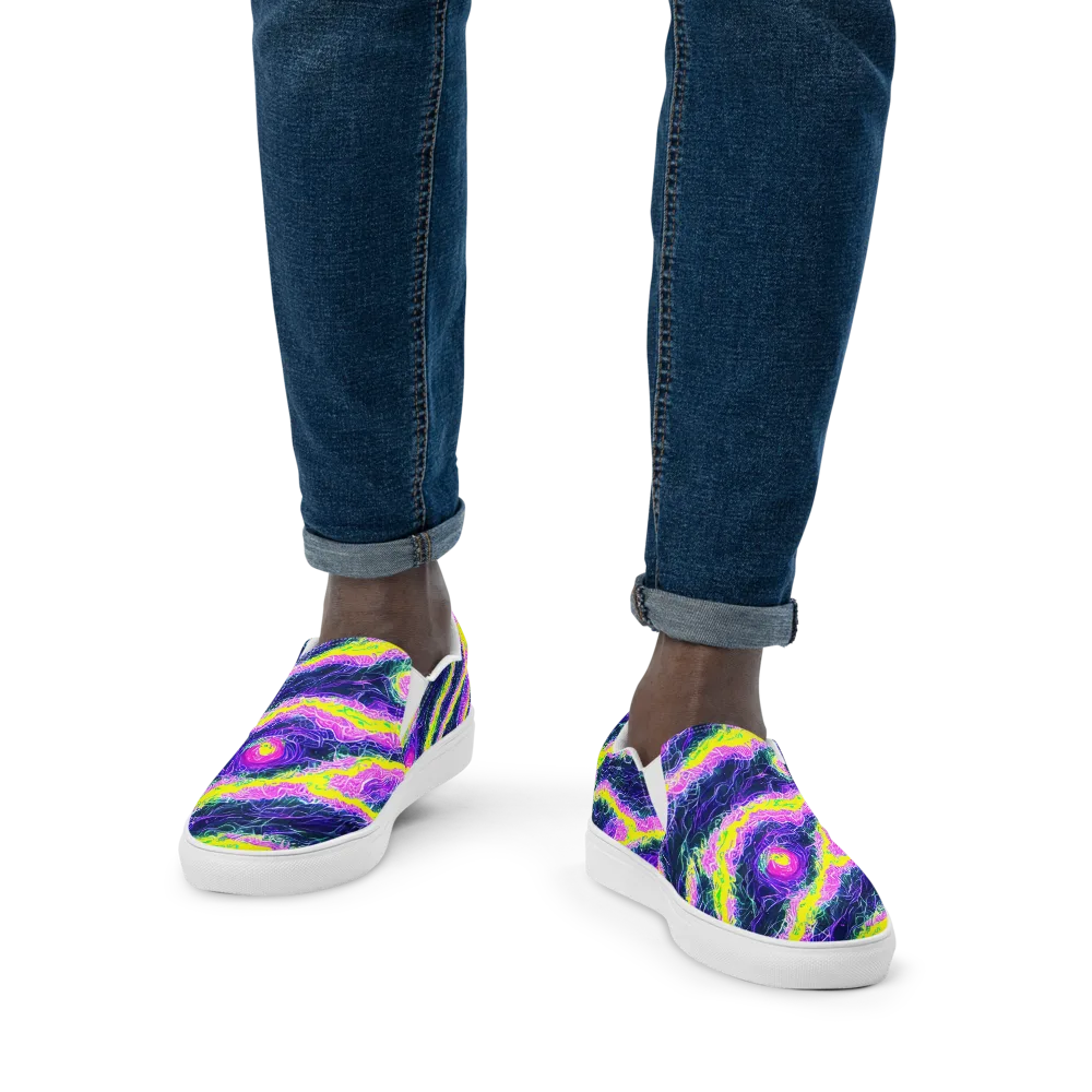 Cyber Blossom on Men's Slip-On Canvas Shoes — Front