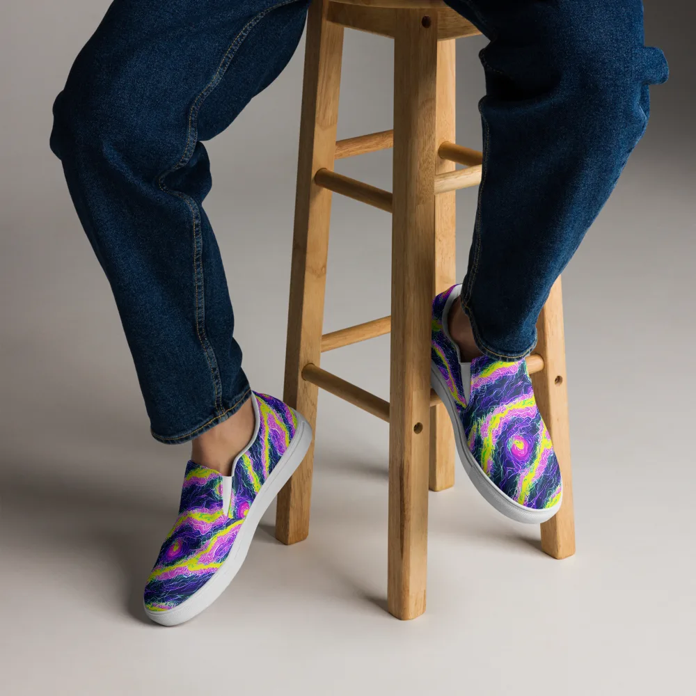 Cyber Blossom on Men's Slip-On Canvas Shoes — Front