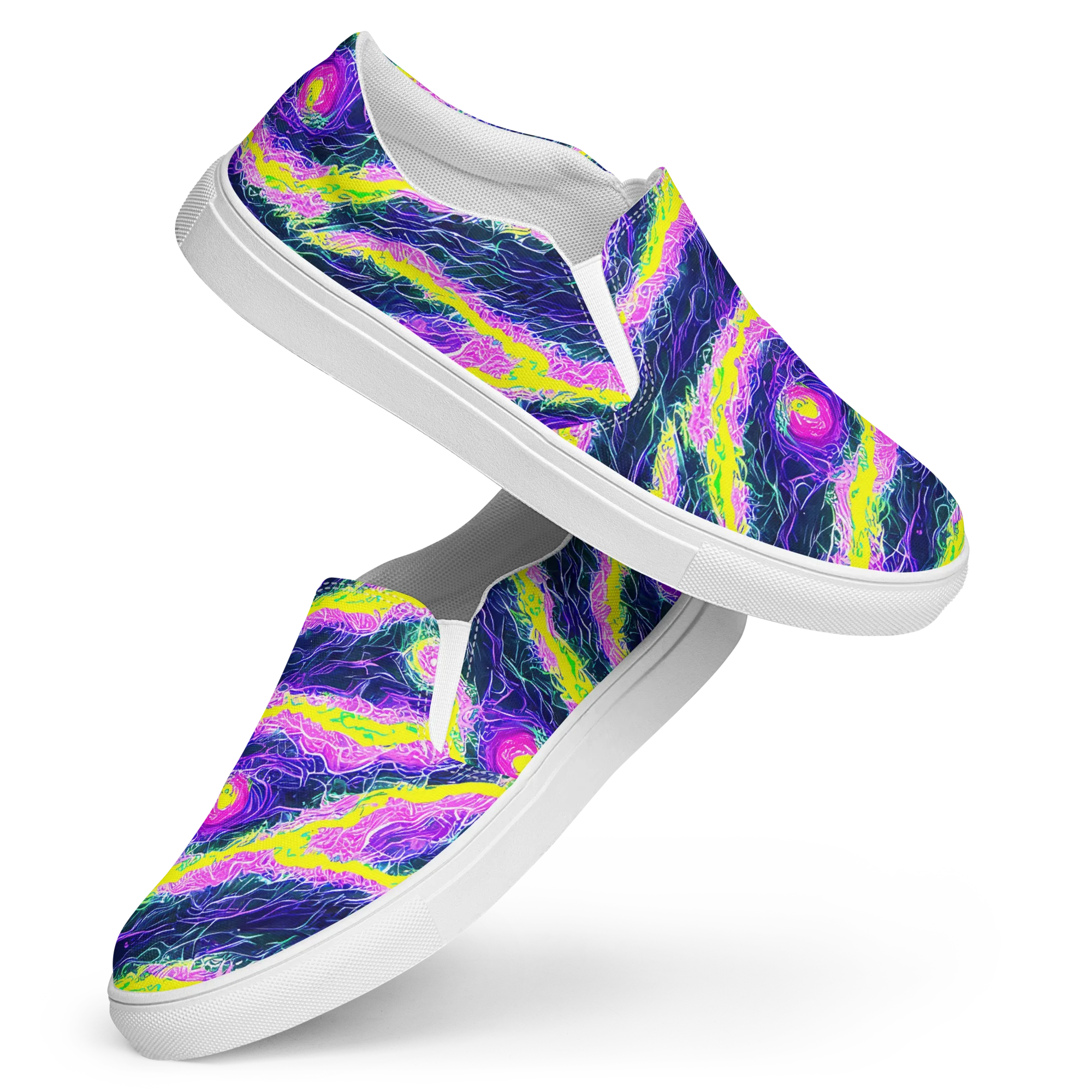 Cyber Blossom on Women's Slip-On Canvas Shoes — Front