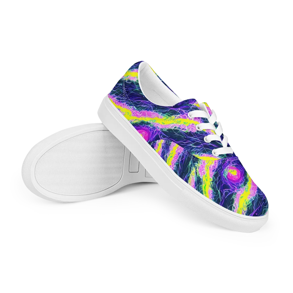 Cyber Blossom on Men's Lace-Up Canvas Shoes — Right Front