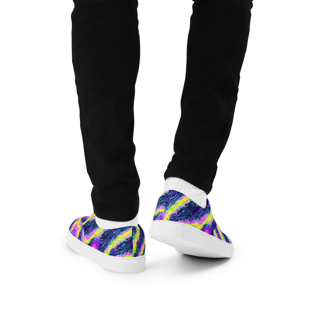 Cyber Blossom on Men's Lace-Up Canvas Shoes — Back