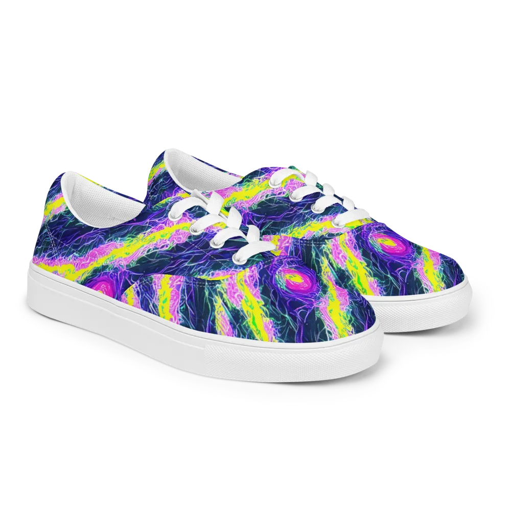 Cyber Blossom on Men's Lace-Up Canvas Shoes — Right Front