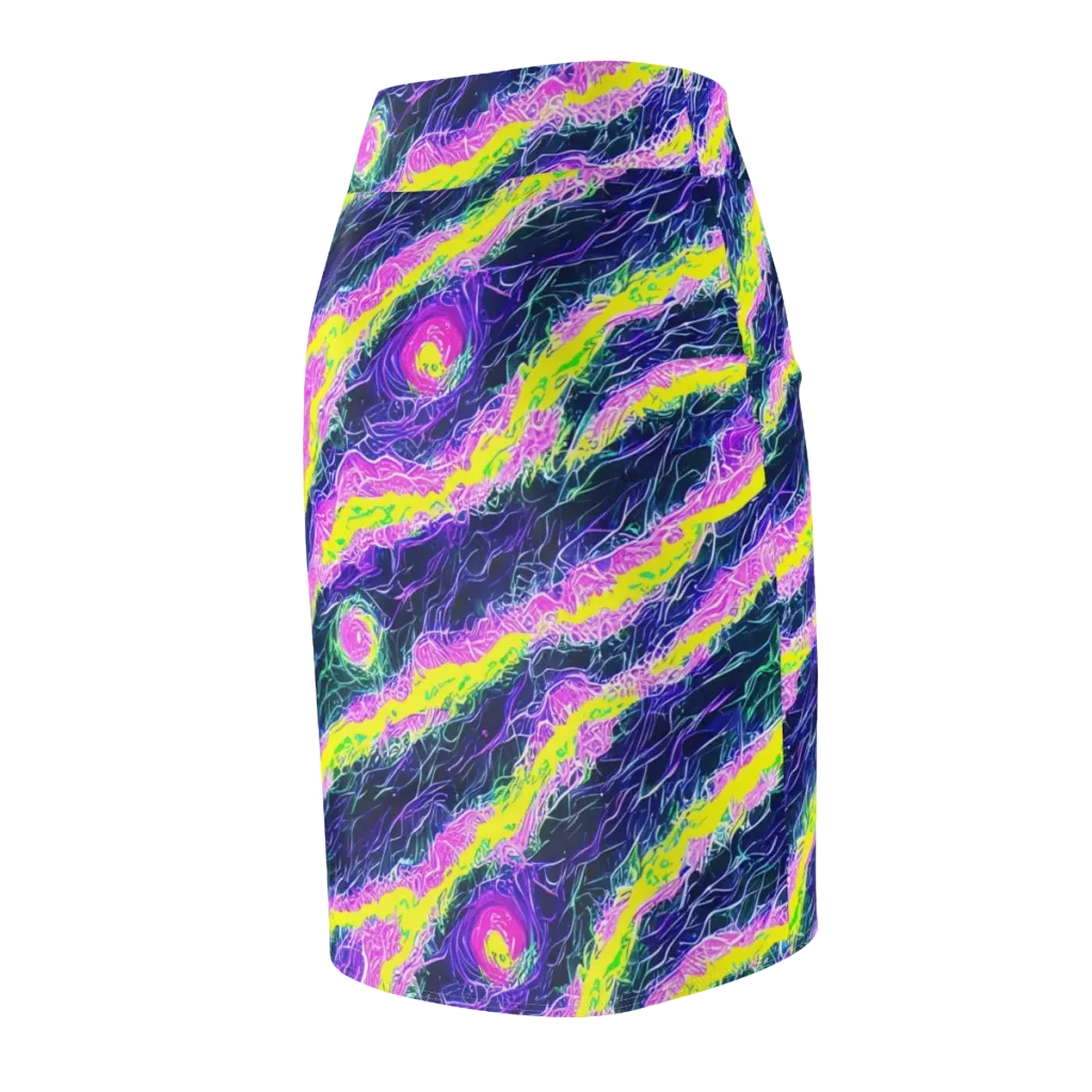 Cyber Blossom on Pencil Skirt — Back Side