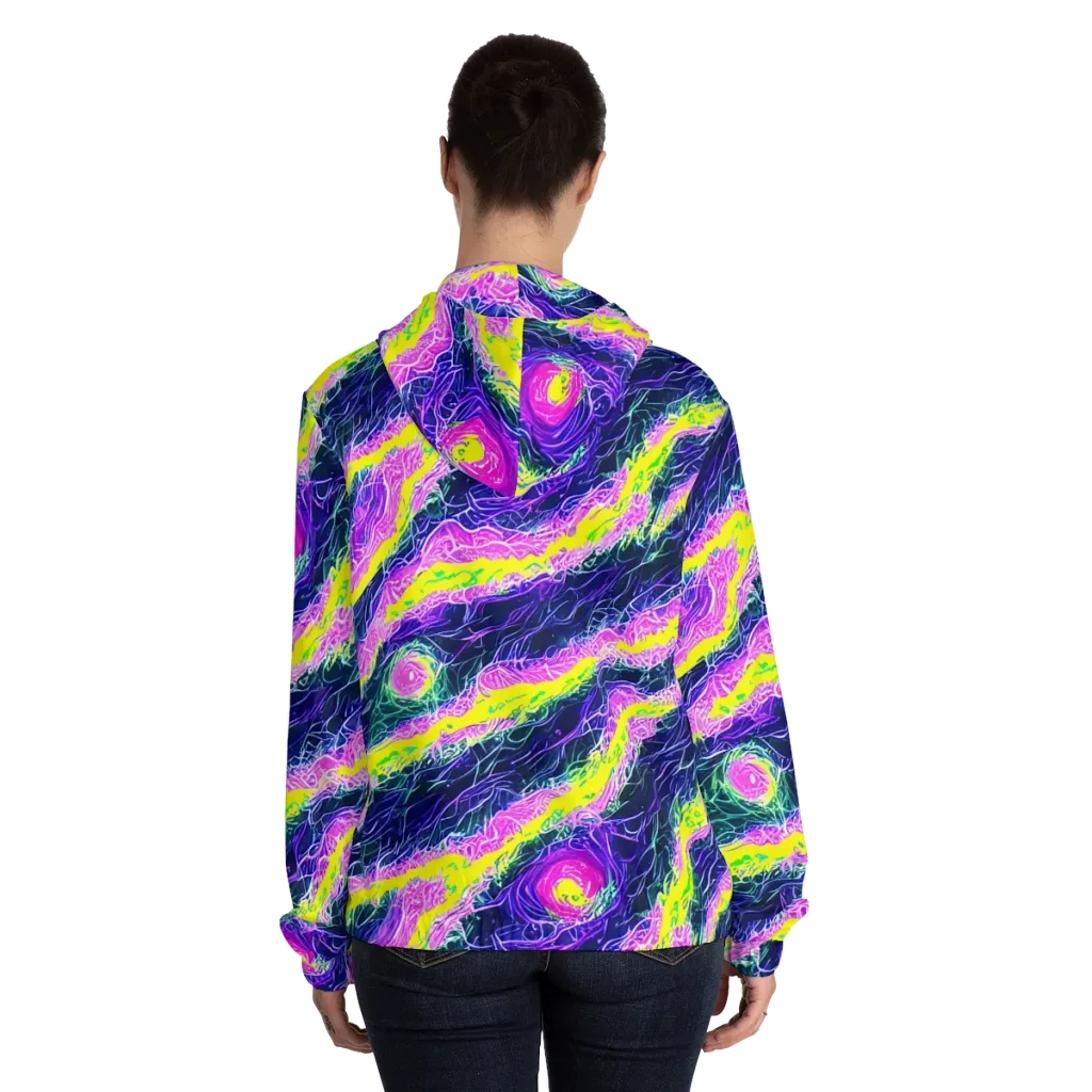 Cyber Blossom on Women's Full-Zip Hoodie — Back On Person