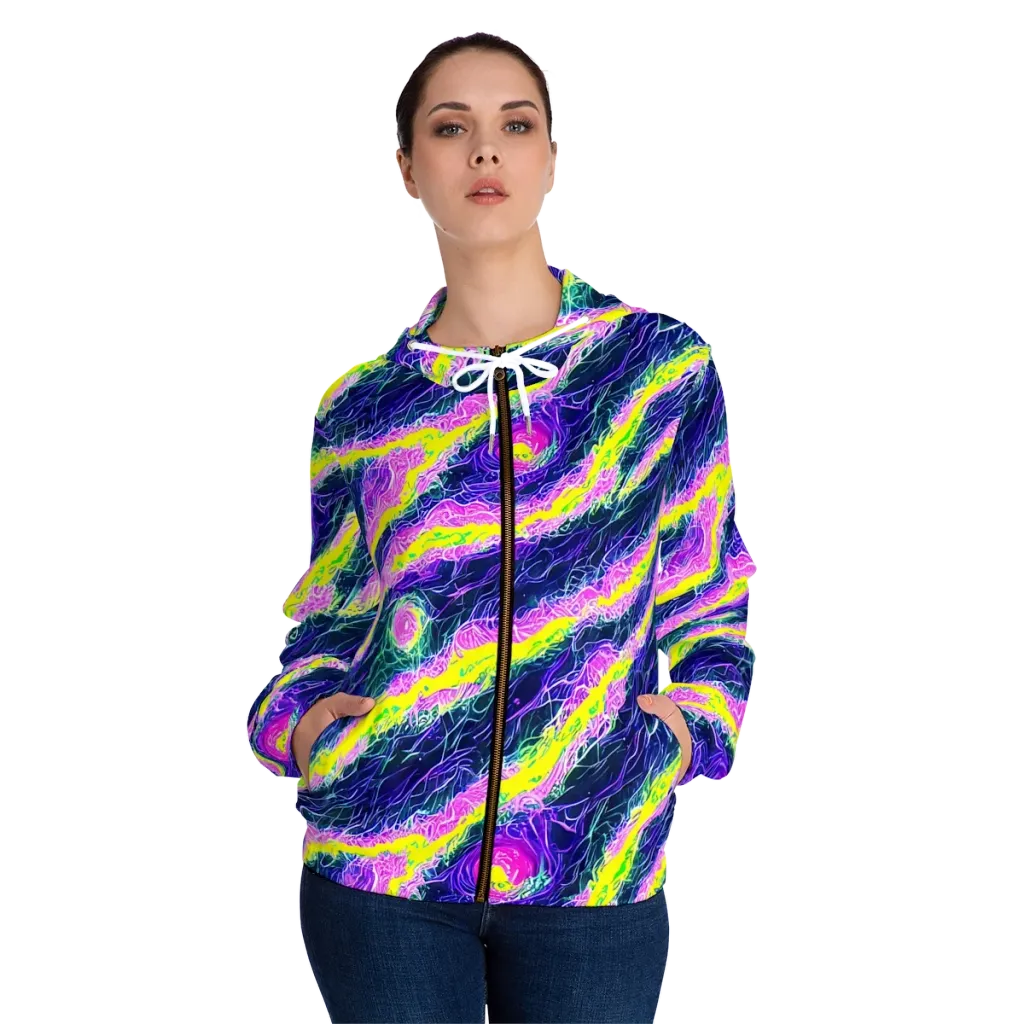 Cyber Blossom on Women's Full-Zip Hoodie — Front On Person