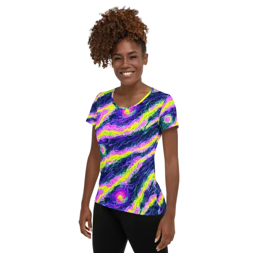 Cyber Blossom on a Women's Athletic T-Shirt