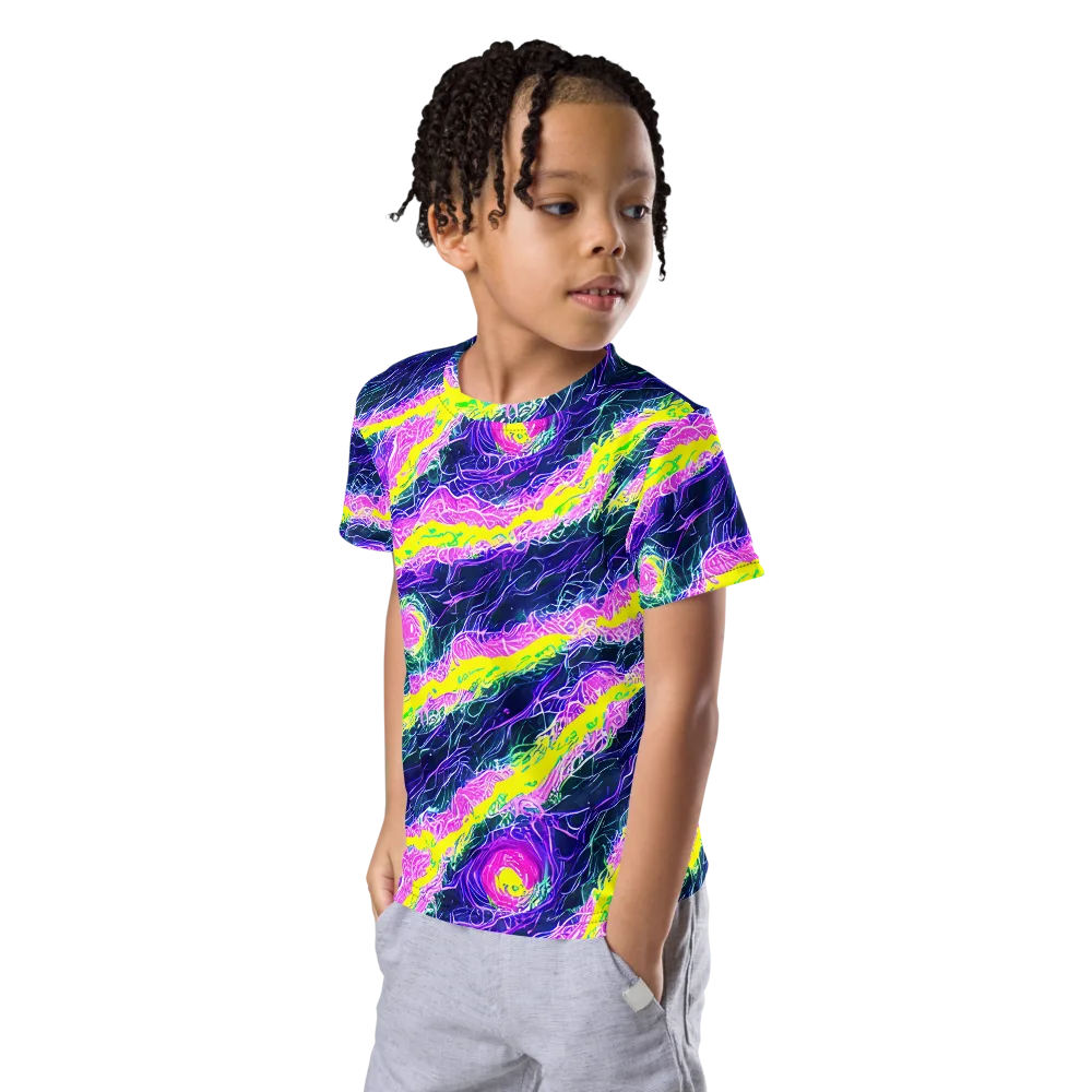Cyber Blossom on Kids Crew Neck T-Shirt — Left Front