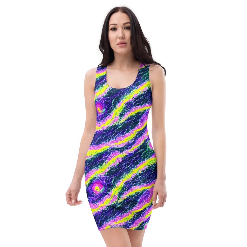 Cyber Blossom on Bodycon Dress — Front